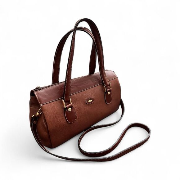 Vintage BALLY Two Tone Brown Leather Classic Boston Bag Satchel Purse Duffel Ita - Picture 1 of 12